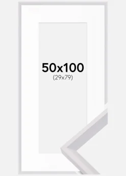 Ramme Globe Hvid 50x100 cm - Passepartout Hvid 30x80 cm