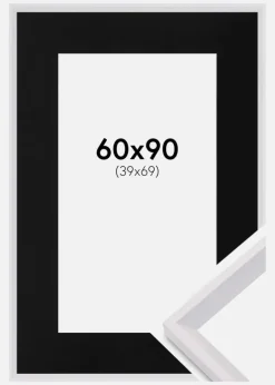 Ramme Globe Hvid 60x90 cm - Passepartout Sort 40x70 cm