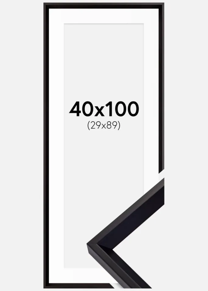 Ramme Globe Sort 40x100 cm - Passepartout Hvid 30x90 cm