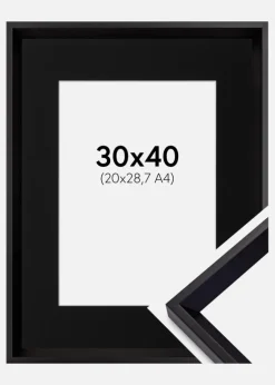 Ramme Globe Sort 30x40 cm - Passepartout Sort 21x29,7 cm (A4)