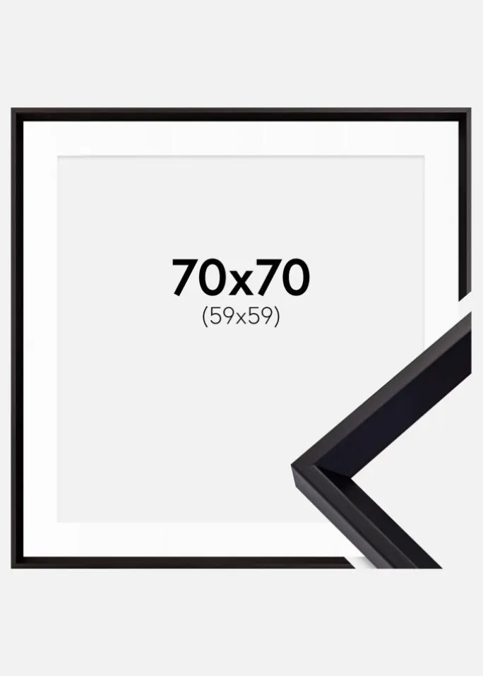Ramme Globe Sort 70x70 cm - Passepartout Hvid 60x60 cm