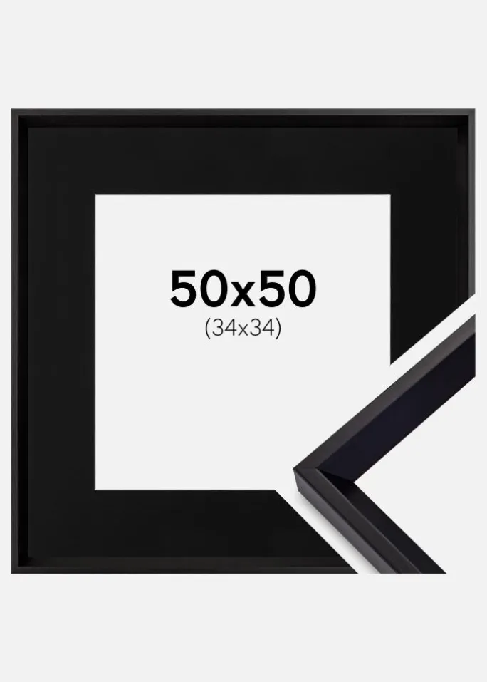 Ramme Globe Sort 50x50 cm - Passepartout Sort 35x35 cm