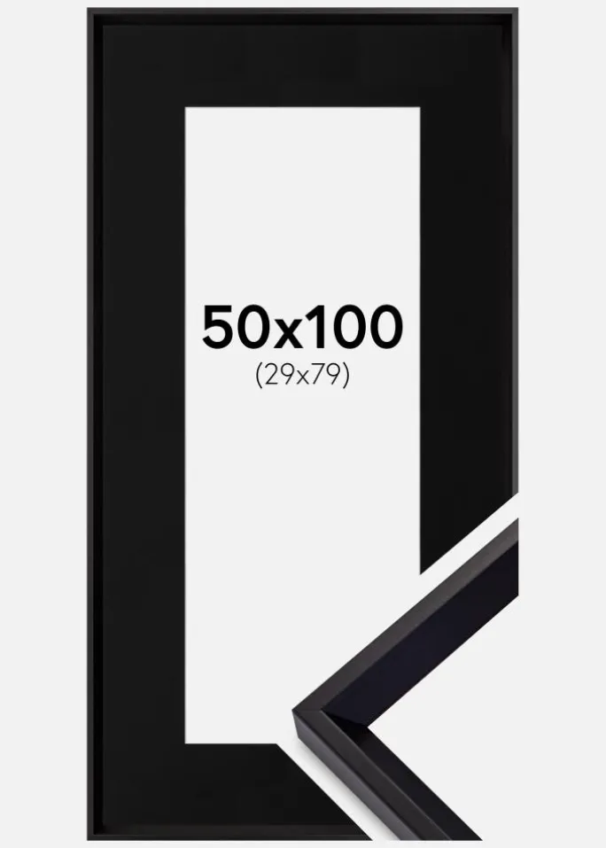 Ramme Globe Sort 50x100 cm - Passepartout Sort 30x80 cm