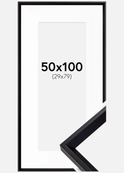 Ramme Globe Sort 50x100 cm - Passepartout Hvid 30x80 cm