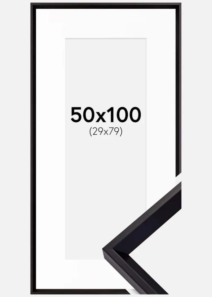 Ramme Globe Sort 50x100 cm - Passepartout Hvid 30x80 cm