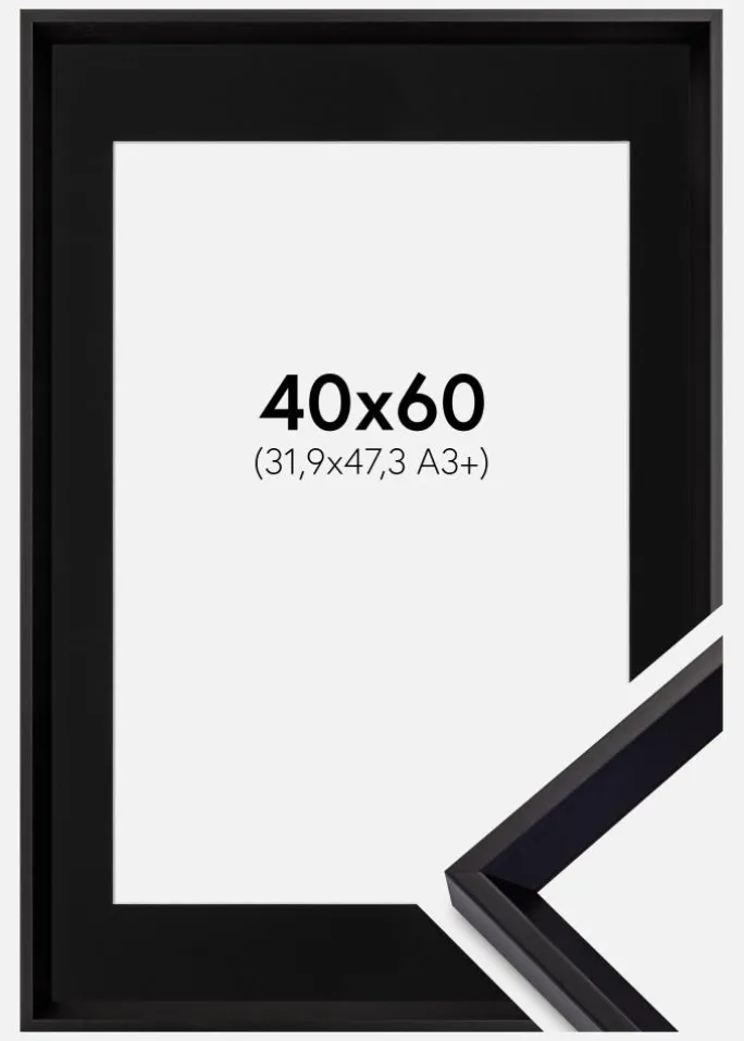 Ramme Globe Sort 40x60 cm - Passepartout Sort 32,9x48,3 cm (A3+)