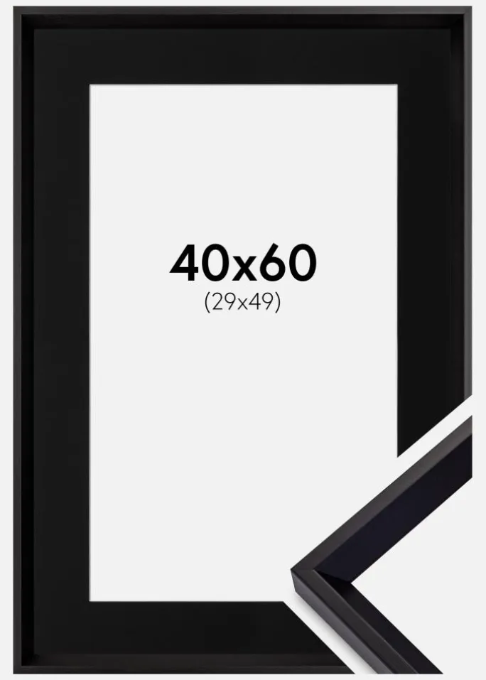 Ramme Globe Sort 40x60 cm - Passepartout Sort 30x50 cm