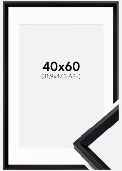 Ramme Globe Sort 40x60 cm - Passepartout Hvid 32,9x48,3 cm (A3+)