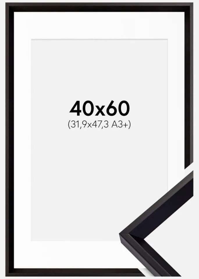 Ramme Globe Sort 40x60 cm - Passepartout Hvid 32,9x48,3 cm (A3+)