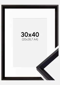 Ramme Globe Sort 30x40 cm - Passepartout Hvid 21x29,7 cm (A4)