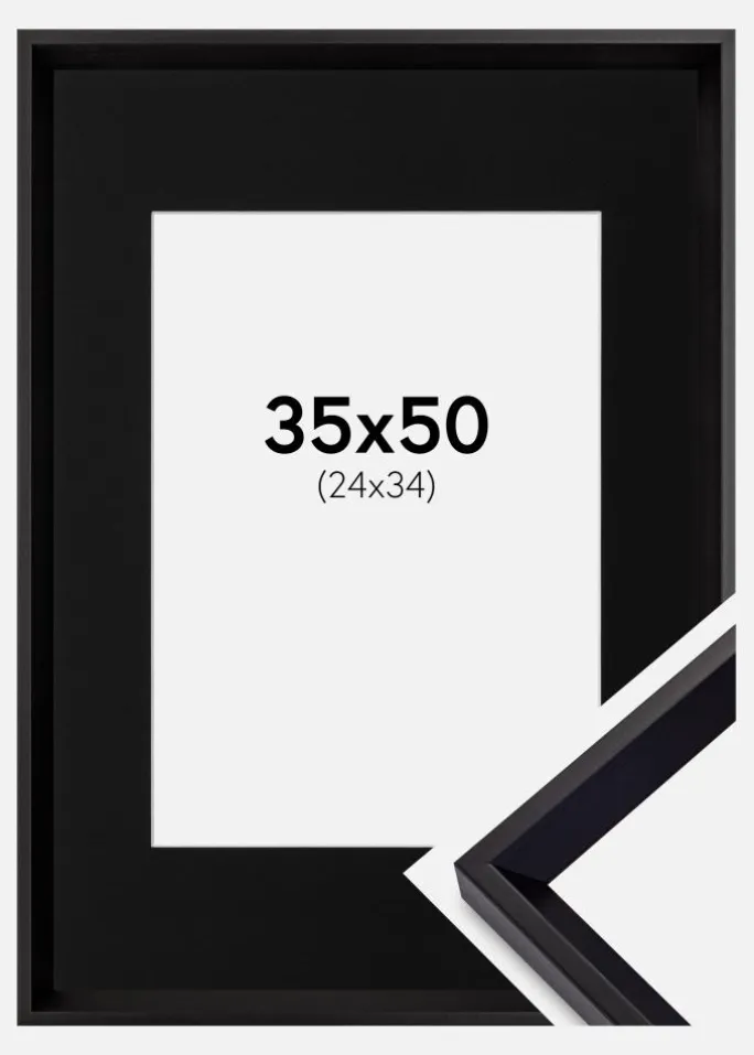 Ramme Globe Sort 35x50 cm - Passepartout Sort 25x35 cm