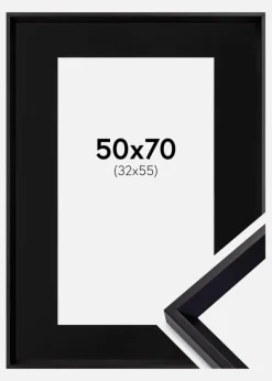 Ramme Globe Sort 50x70 cm - Passepartout Sort 33x56 cm