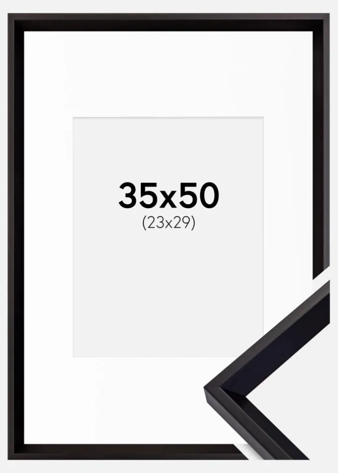 Ramme Globe Sort 35x50 cm - Passepartout Hvid 24x30 cm