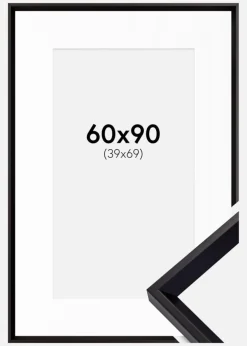 Ramme Globe Sort 60x90 cm - Passepartout Hvid 40x70 cm