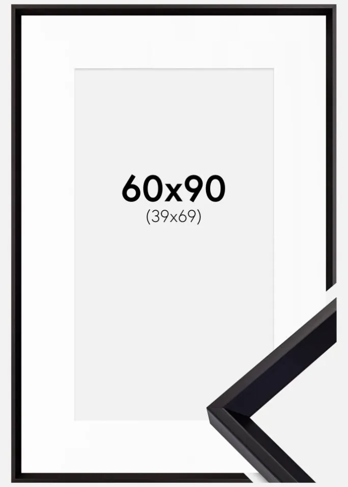 Ramme Globe Sort 60x90 cm - Passepartout Hvid 40x70 cm