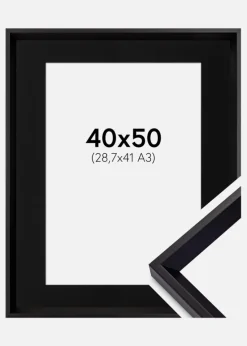 Ramme Globe Sort 40x50 cm - Passepartout Sort 29,7x42 cm (A3)