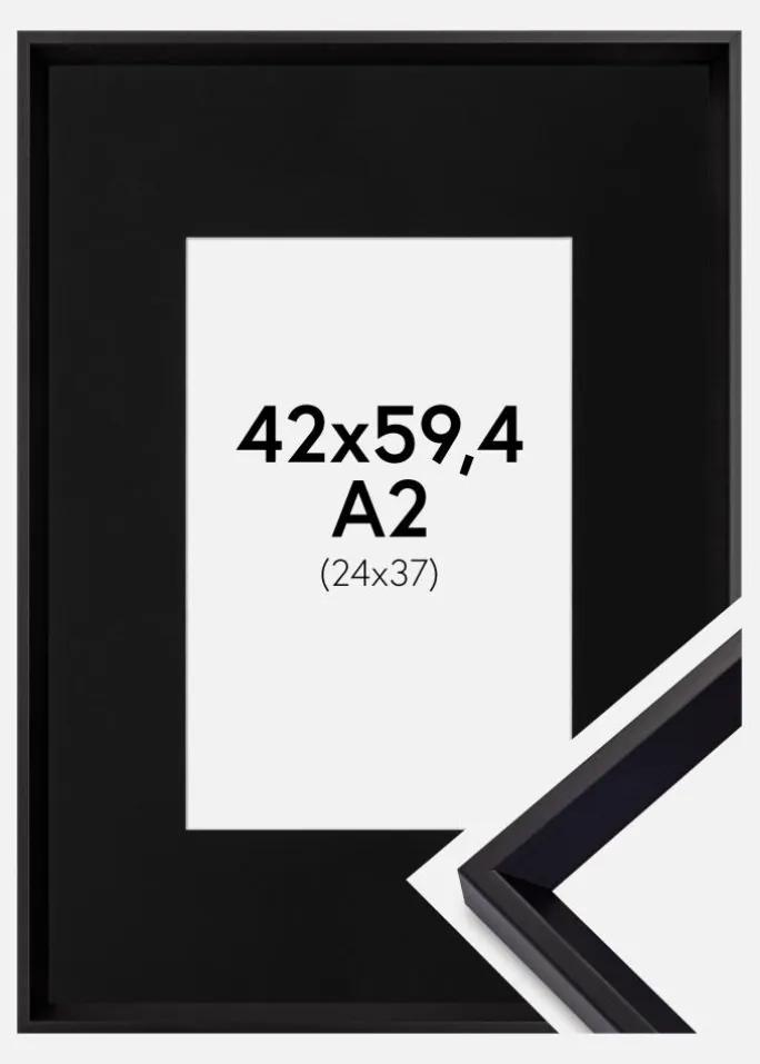 Ramme Globe Sort 42x59,4 cm (A2) - Passepartout Sort 25x38 cm