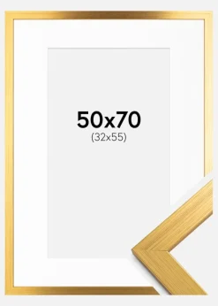 Ramme Gold Wood 50x70 cm - Passepartout Hvid 33x56 cm