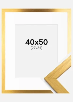 Ramme Gold Wood 40x50 cm - Passepartout Hvid 28x35 cm