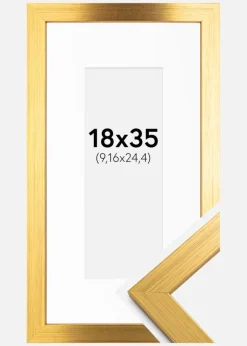 Ramme Gold Wood 18x35 cm - Passepartout Hvid 4x10 inches