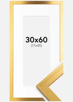 Ramme Gold Wood 30x60 cm - Passepartout Hvid 18x46 cm