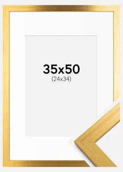 Ramme Gold Wood 35x50 cm - Passepartout Hvid 25x35 cm