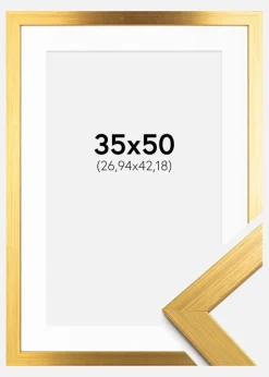 Ramme Gold Wood 35x50 cm - Passepartout Hvid 11x17 inches