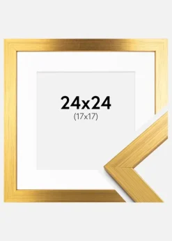 Ramme Gold Wood 24x24 cm - Passepartout Hvid 18x18 cm