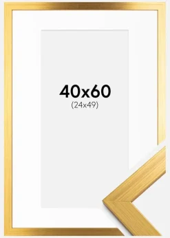 Ramme Gold Wood 40x60 cm - Passepartout Hvid 25x50 cm