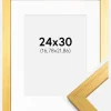 Ramme Gold Wood 24x30 cm - Passepartout Hvid 7x9 inches