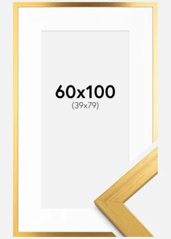 Ramme Gold Wood 60x100 cm - Passepartout Hvid 40x80 cm