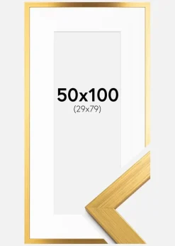 Ramme Gold Wood 50x100 cm - Passepartout Hvid 30x80 cm