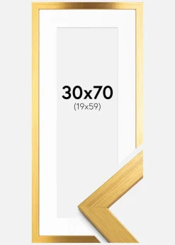 Ramme Gold Wood 30x70 cm - Passepartout Hvid 20x60 cm