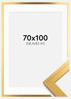 Ramme Gold Wood 70x100 cm - Passepartout Hvid 59,4x84 cm (A1)