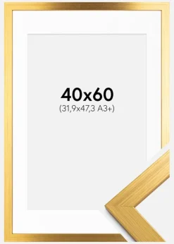 Ramme Gold Wood 40x60 cm - Passepartout Hvid 32,9x48,3 cm (A3+)