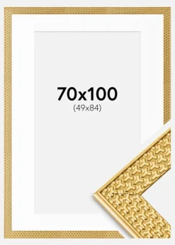 Ramme Grace Guld 70x100 cm - Passepartout Hvid 50x85 cm