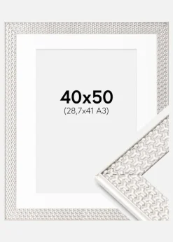 Ramme Grace Sølv 40x50 cm - Passepartout Hvid 29,7x42 cm (A3)
