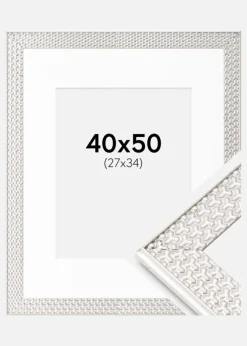 Ramme Grace Sølv 40x50 cm - Passepartout Hvid 28x35 cm
