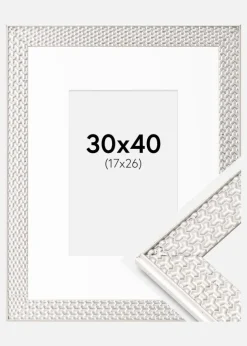 Ramme Grace Sølv 30x40 cm - Passepartout Hvid 18x27 cm