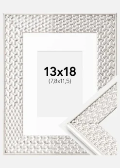 Ramme Grace Sølv 13x18 cm - Passepartout Hvid B7 88x125 mm