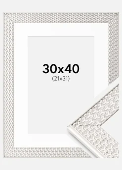 Ramme Grace Sølv 30x40 cm - Passepartout Hvid 22x32 cm