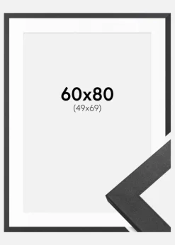 Ramme Graphite Wood 60x80 cm - Passepartout Hvid 50x70 cm