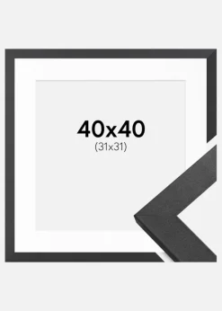 Ramme Graphite Wood 40x40 cm - Passepartout Hvid 32x32 cm