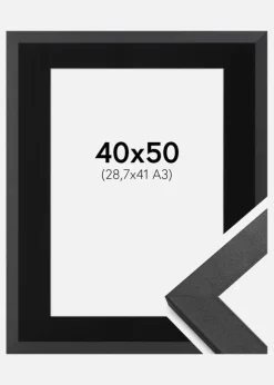 Ramme Graphite Wood 40x50 cm - Passepartout Sort 29,7x42 cm (A3)
