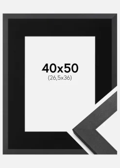 Ramme Graphite Wood 40x50 cm - Passepartout Sort 27,5x37 cm