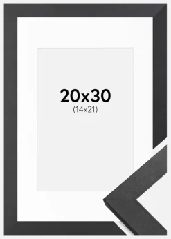Ramme Graphite Wood 20x30 cm - Passepartout Hvid 15x22 cm