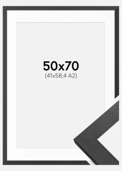 Ramme Graphite Wood 50x70 cm - Passepartout Hvid 42x59,4 cm (A2)