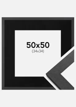 Ramme Graphite Wood 50x50 cm - Passepartout Sort 35x35 cm