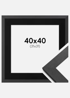 Ramme Graphite Wood 40x40 cm - Passepartout Sort 32x32 cm