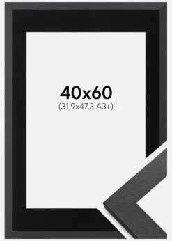 Ramme Graphite Wood 40x60 cm - Passepartout Sort 32,9x48,3 cm (A3+)